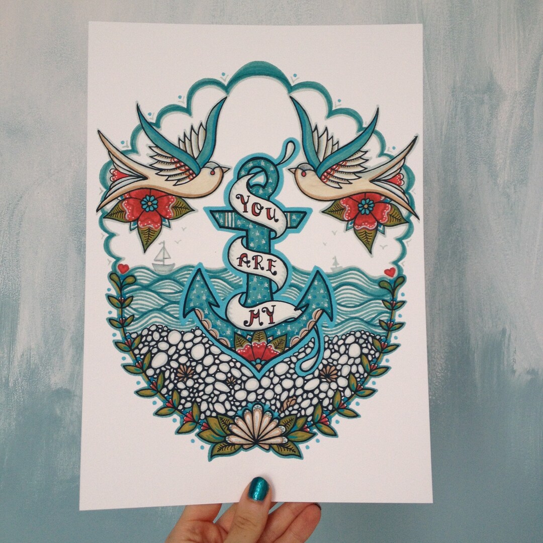 Mein Anker Nautical Tattoo Art Print A3 oder A4 Digitaldruck You Are My
