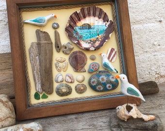 Brighton West Pier Beach Art | Pebble, Shell, Driftwood Art In Wooden Frame | Beach Decor Wall Art