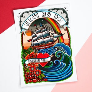 Nueva tarjeta de bebé personalizada, nueva tarjeta de bebé niño, nueva tarjeta de niña, nombre del bebé y tarjeta de felicitación de fecha, nueva tarjeta de bebé Reino Unido