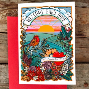 Tarjeta de invierno para bebé personalizada, tarjeta para recién nacido, tarjeta para recién nacido, tarjeta para recién nacido, tarjeta de felicitación con nombre y fecha para bebé, tarjeta navideña de invierno para recién nacido en Reino Unido