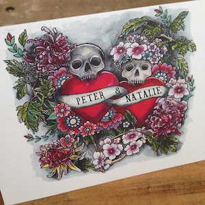 Personalised Skull Card, Wedding, Valentines Day – Add your own names. 'Till Death Do Us Part' For the alternative couple