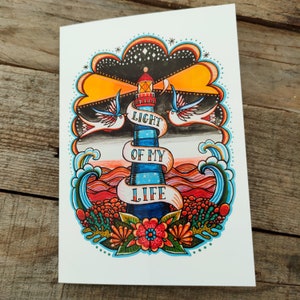 Light Of My Life Leuchtturm Karte | Personalisierte nautische Grußkarte, Jahrestag oder Valentinstag Karte | Positive Zitat Karte