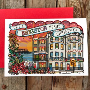 Brighton Christmas Card / Buon Natale a Brighton / Gay and Bright, tradizionale biglietto di Natale inglese / Brighton West Pier, Regency
