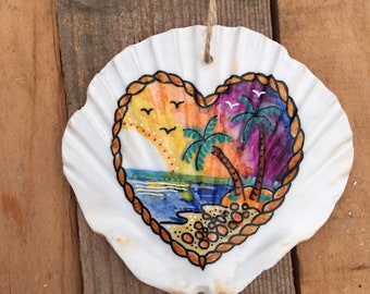 I live for sunsets with you, Seashell - Send a slice of the beach to a loved one. Scallop Shell, Hand Decorated. FREE UK Postage