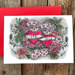 Stesso sesso, gay, lesbica Teschio Card, matrimonio, San Valentino / Personalizzato Aggiungi i tuoi nomi. Coppia alternativa "Finché morte non ci separi"