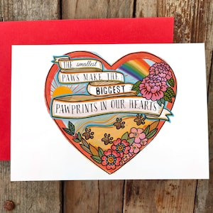 Perte d'animal de compagnie Carte Rainbow Bridge, Deuil de chien, de chat, de sympathie | Mémorial attentionné, condoléances, cadeau de deuil | Des empreintes de pattes dans nos coeurs