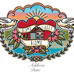 Personalisierte neues Zuhause Wand Kunst | Individuelle Einweihungsparty Geschenk, Home Sweet Home Kunst | Erstes Zuhause, neues Haus, neue Anfänge, Tattoo Style
