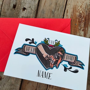 Personalised Tattooed Dad Card The Best Dad, Daddy Father and Son Greeting Card Cool Tattoo Card image 3
