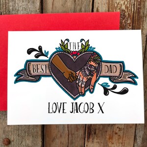 Personalised Tattooed Dad Card The Best Dad, Daddy Father and Son Greeting Card Cool Tattoo Card image 7