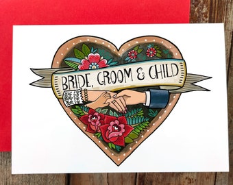 Personalised Couple and Children Card, Family Wedding Card, Engagement Card, Valentines Day Card – Add your own names and children’s names