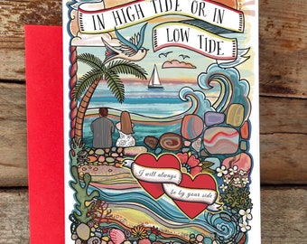 In high tide or in low tide I will always be by your side Card | Friendship Card | Happy couple anniversary card | Beach lovers card