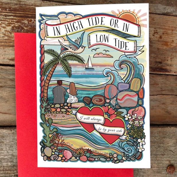 Ob bei Flut oder bei Ebbe werde ich immer an deiner Seite sein Karte | Freundschaftskarte | Glückliches Paar Jahrestagskarte | Karte für Strandliebhaber