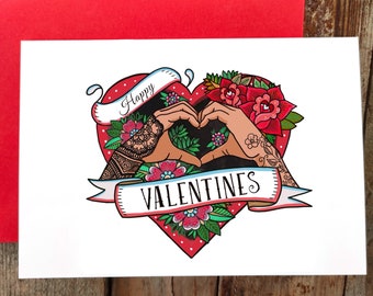 Personalised Tattoo Valentines Card, Happy Valentines Day, Be My Valentines Day Card – Change your skin colour, cool alternative couple