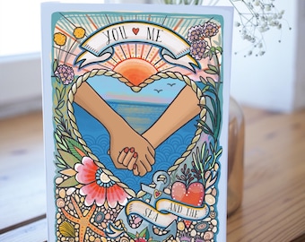 Karte für Strandliebhaber, du ich und das Meer, zum Jahrestag, zum Valentinstag, zum Jahrestag Für das Paar das den Strand liebt