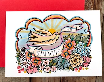 With Sympathy Card with flowers | Modern Floral design with swallow | Grieving card uk