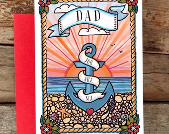 Dad You Are My Anchor, Fathers Day Card| Cool Fathers Day, Tattoo Dad Card, The Best Dad, Daddy | Father, Son, Daughter | Cool Tattoo Card