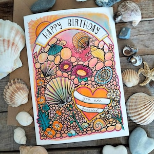 Cartão de aniversário Reino Unido, mãe da praia, amiga amante da natureza, você é uma mãe colecionadora de conchas preciosa, cartão de mãe com conchas