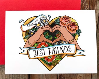 Best Friend Card, To My Bestie Friendship Card | Bestie Friend Card UK, The Best Friend Floral Card with friendship bracelets