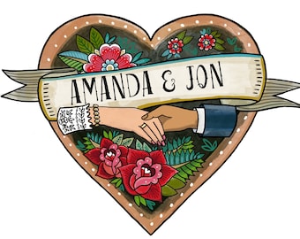 Personalized Couple Art Print: Wedding, Engagement Gift