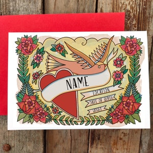 Tarjeta de bienvenida para bebé / Niña, Niño, Género neutro / Tarjeta de bienvenida para bebé / Arte de pájaros