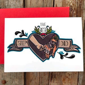 Carte personnalisée beau-père tatoué | Le meilleur beau-père, papa | Carte de voeux père et fils | Carte de tatouage cool