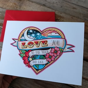 Love You To The Moon And Back Card Mother, Daughter Mothers Day Card Father, Son Love Card Cool Anniversary Card image 3