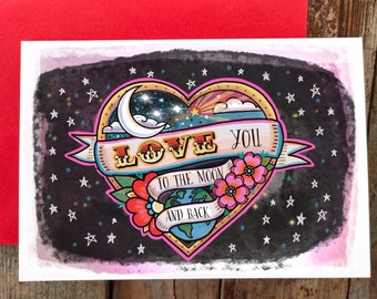 Love You To The Moon And Back Card | Mother, Daughter Mothers Day Card | Father, Son Love Card | Cool Anniversary Card