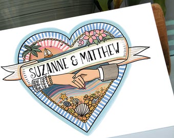 "Personalisierte Strand-nautische Hochzeitskarte, Bestimmungsort, wunderliche, Sommer, Boho, romantisch, Verlobungskarte."