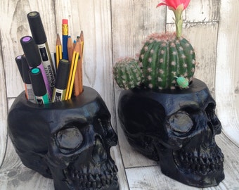 Large Skull Desk Tidy, Plant Pot, Skull Planter | Human Skull Cool Cactus, Succulent Pot