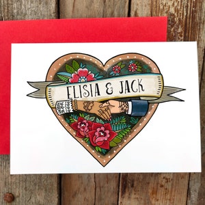 Biglietto di coppia tatuaggio personalizzato, matrimonio, San Valentino – Aggiungi i tuoi nomi. Per la coppia alternativa e cool