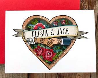 Carte de couple personnalisée tatouage, mariage, Saint-Valentin – Ajoutez vos propres noms. Pour le couple cool alternatif