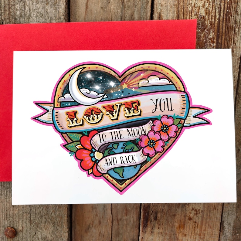 Love You To The Moon And Back Card Mother, Daughter Mothers Day Card Father, Son Love Card Cool Anniversary Card image 1