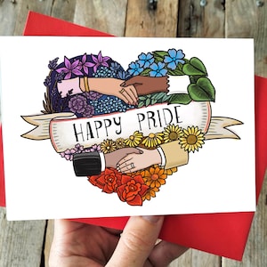 Happy Pride Card | Proud LGBTQIA+ Greeting Card | Gay Lesbian Couple Wedding Engagement Card | Personalised Pride Banner | Love is Love Card