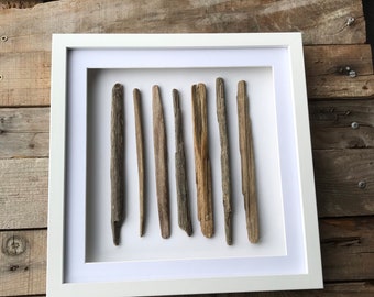 Driftwood Pieces Wall Art | Framed coastal driftwood art | Beach house decor, rustic nature beach lover wall art