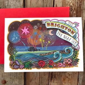 vous Brighton la carte de voeux de ciel nocturne | Carte d'amitié citation positive | Carte de remerciement de la plage de Brighton