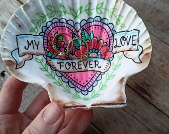 Seashell Trinket Dish, Valentines Gift UK | Ring Jewellery Dish | Beach Loving Valentines Day Gift | Cool Tattooed Wife Art