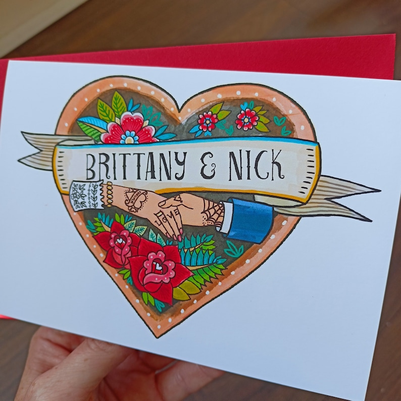 Personalised Tattoo Couple Card, Wedding, Valentines Day Add your own names. For the alternative cool couple image 4