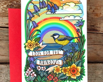 Look For The Rainbows In Life Card | Positive Quote Rainbow Greeting Card | Look For The Rainbows Grief and Sympathy Card