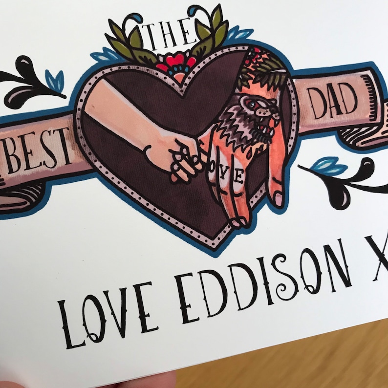 Personalised Tattooed Dad Card The Best Dad, Daddy Father and Son Greeting Card Cool Tattoo Card image 6