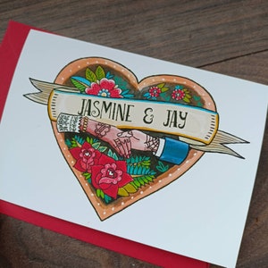 Personalised Tattoo Couple Card, Wedding, Valentines Day Add your own names. For the alternative cool couple image 3