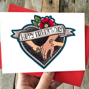Vatertagskarte, Papa, Vater und Sohn, Vater und Tochter | Bester Dad | Coolste liebevollste Eltern- und Kinderkarte | Tattoo-Stil Kunst