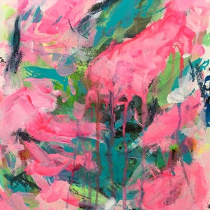 Pink Lagoon Original Art Acrylic Painting Abstract Style, Painted on Watercolour Paper A3 - 38.2 x 27.7cm