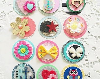 Cute Circle Embellishments - Paper Pretties set of 10, flowers, butterflies, hearts, Papercrafts, Scrapbooks, Cards