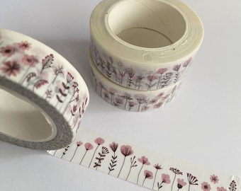Wildflowers Pink Washi Tape Planner, Wrapping, Scrapbooking 1.5cm x 10m