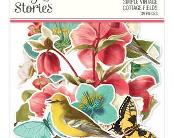 Simple Stories - Simple Vintage Cottage Fields - Floral Bits, Ephemera 39/Pcs