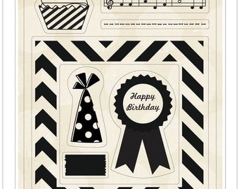 Crate Paper Party Day Clear Stamps. 11/Pcs Scrapbooking, Cards, Art Journal, Birthday Stamping