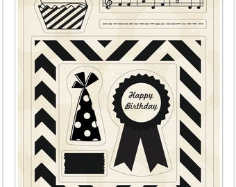 Crate Paper Party Day Clear Stamps. 11/Pcs Scrapbooking, Cartes, Journal d’art, Estampage d’anniversaire