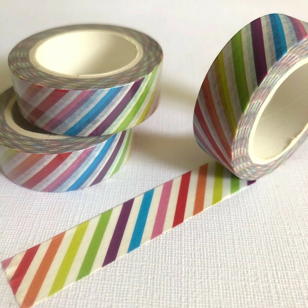 Regenbogen Diagonal Streifen Washi Tape Planer, Wrapping, Scrapbooking 1,5cm x 10m