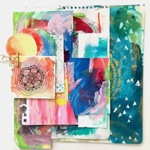 Original Painted Paper Collage Art Kit, Art Journal, Artwork, Mixed Media