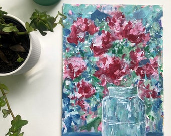 Ein Glas mit Rosen Originale Malerei, Gemalt auf Aquarellpapier 30 x 21.5cm, Abstrakte Blumen
